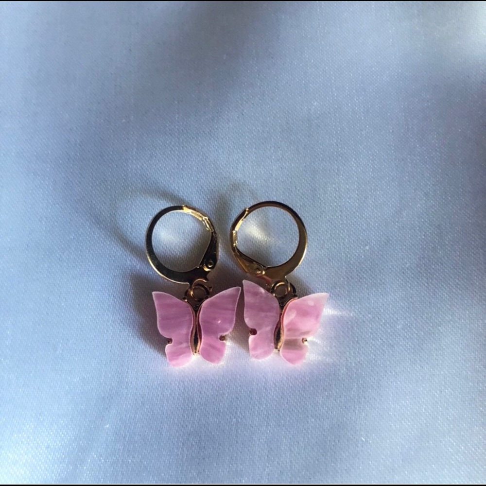 Pink butterfly earrings